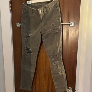 American Eagle Outfitters Olive Distressed Ankle Jeans